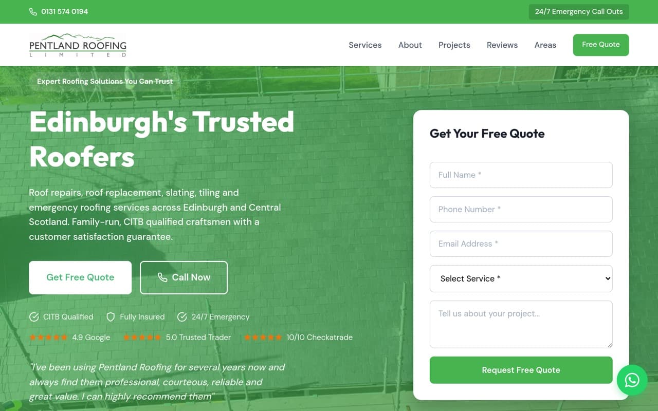 Pentland Roofing website