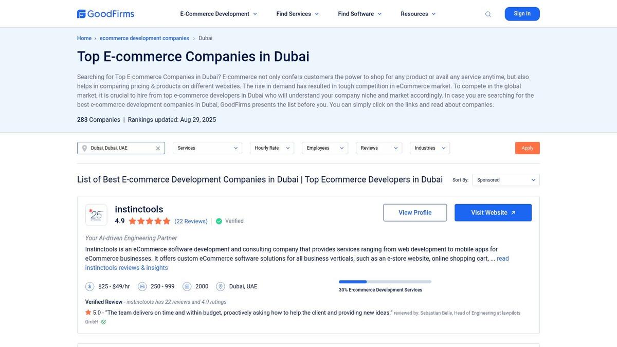 GoodFirms – Best E‑Commerce Development Companies in Dubai