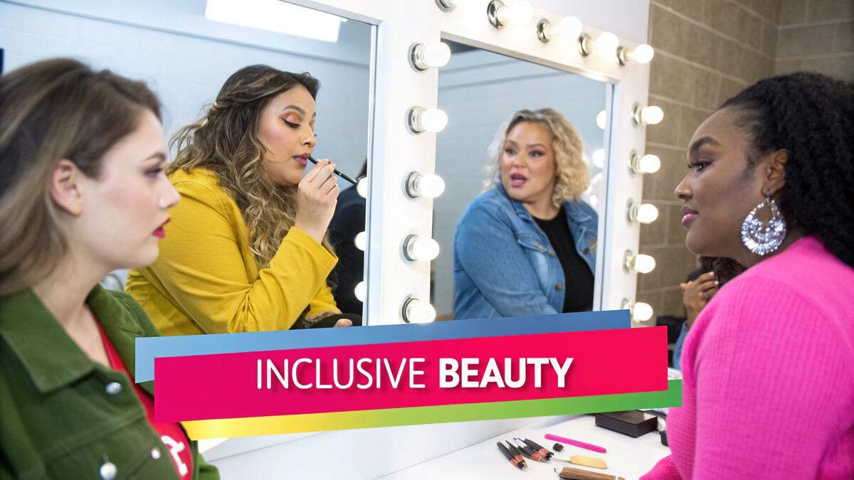 A collage showcasing Fenty Beauty products and diverse models, highlighting the brand's commitment to inclusivity.