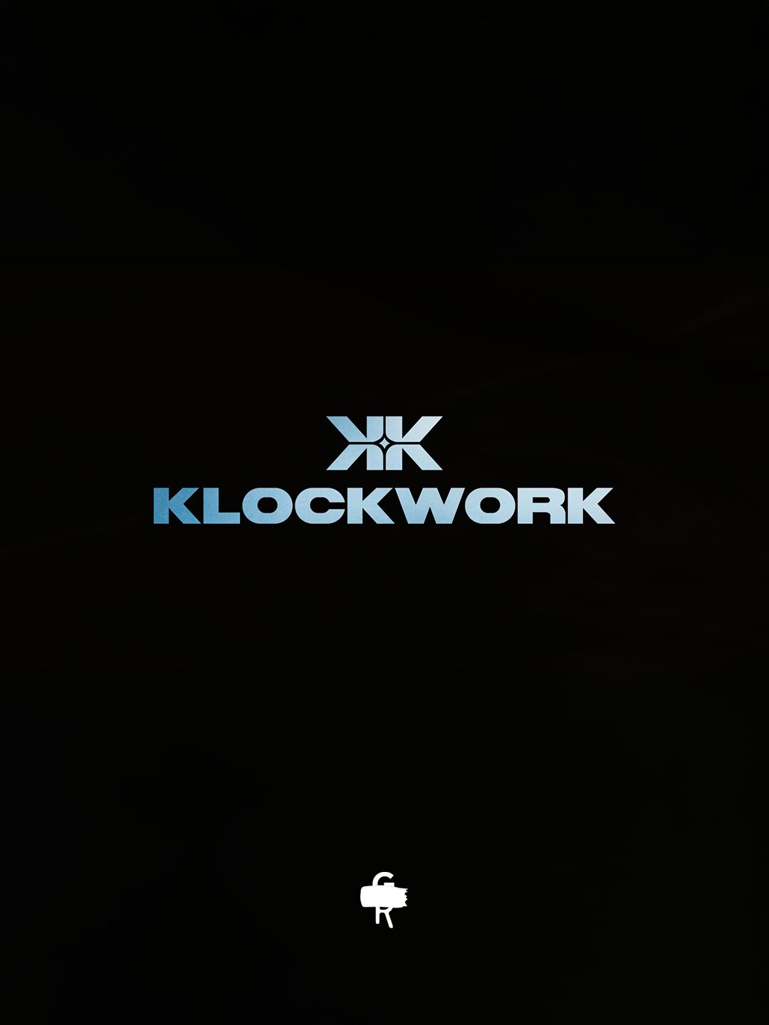 Klockwork logo lockup in blue gradient on black