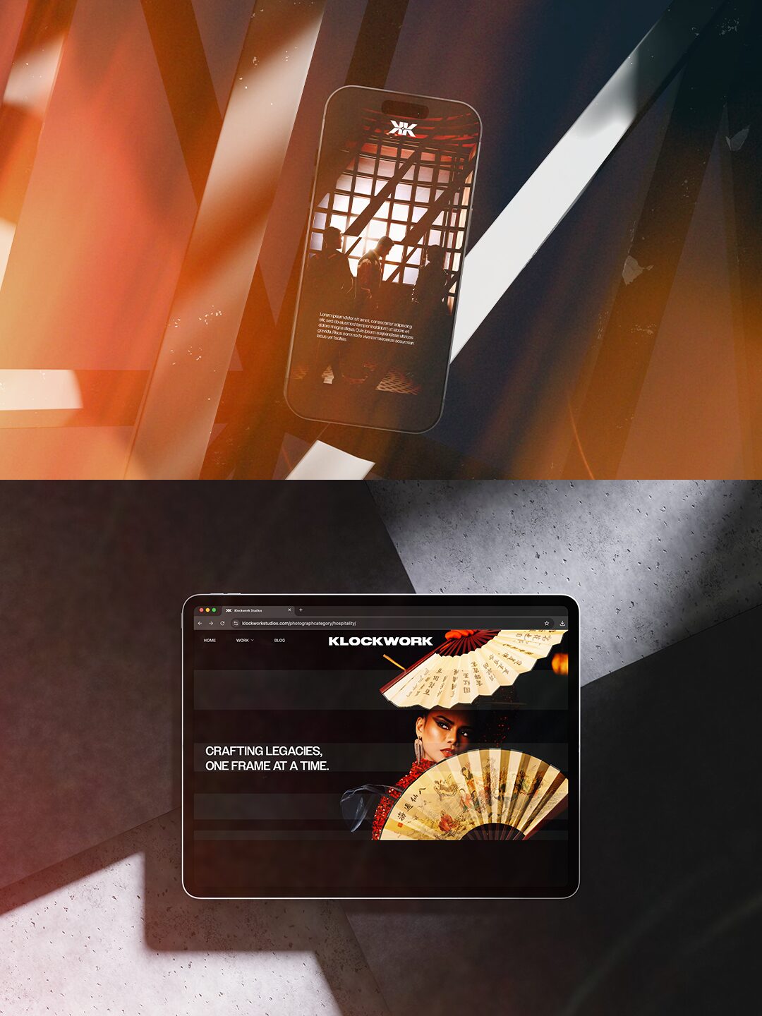 Klockwork website shown on a phone and a tablet